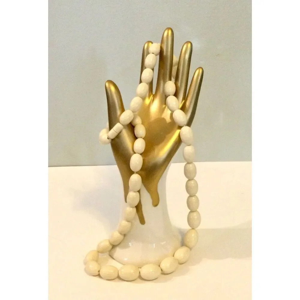 Vintage Womens Ivory Graduated French Celluloid Hidden Clasp Chain Necklace‎